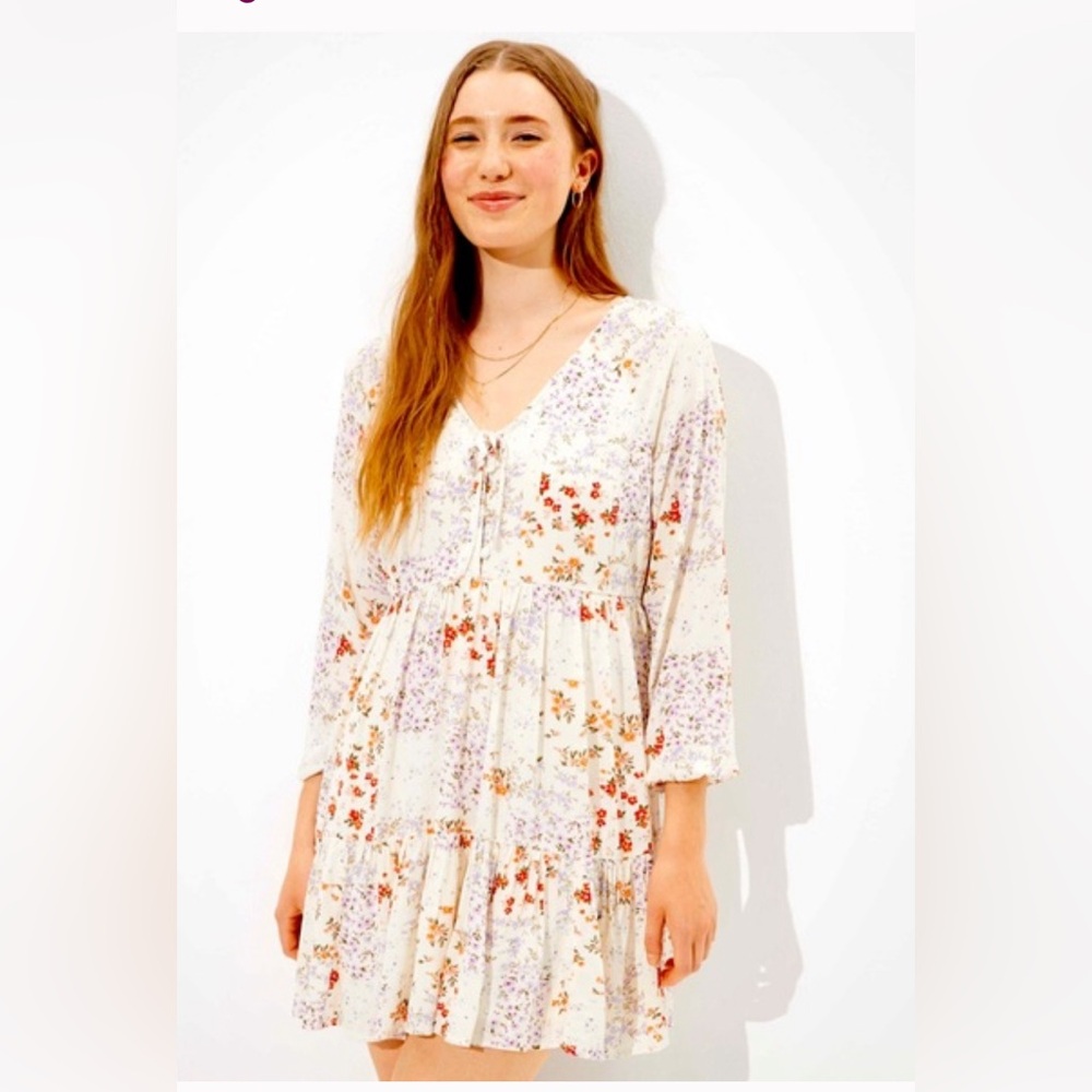 NWT American Eagle Floral Long Sleeve Tiered Baby Doll Dress Size S